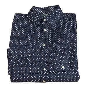 Lauren Ralph Lauren Non Iron navy white Polka Dot cotton Button Up size medium